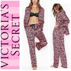 Victoria's Secret Satin Pink Zebra Print Pajama Set NWOT